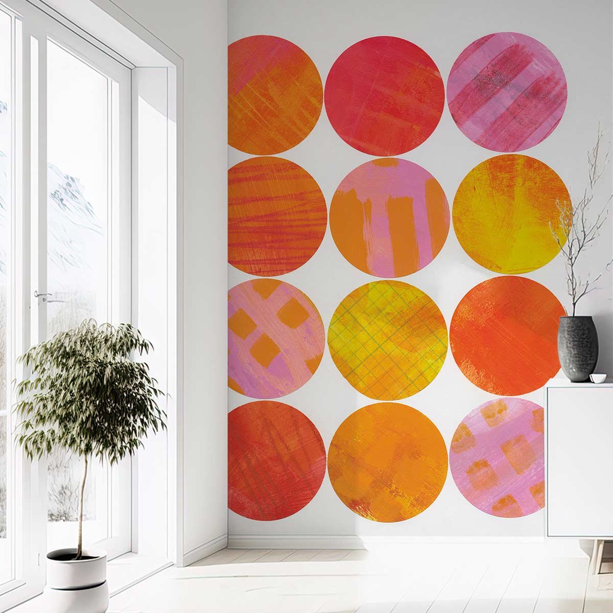 Papier peint graphique rose orange intissé, HEXOA