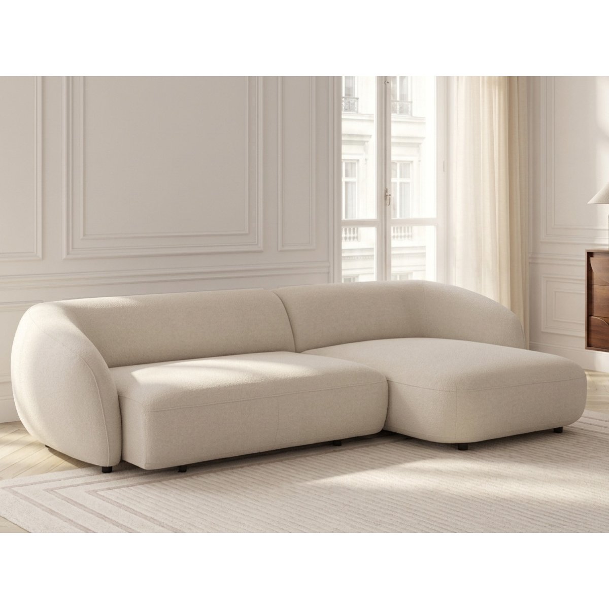 Canapé d'angle convertible 4 places en tissu lisse, HALO beige, BOBOCHIC