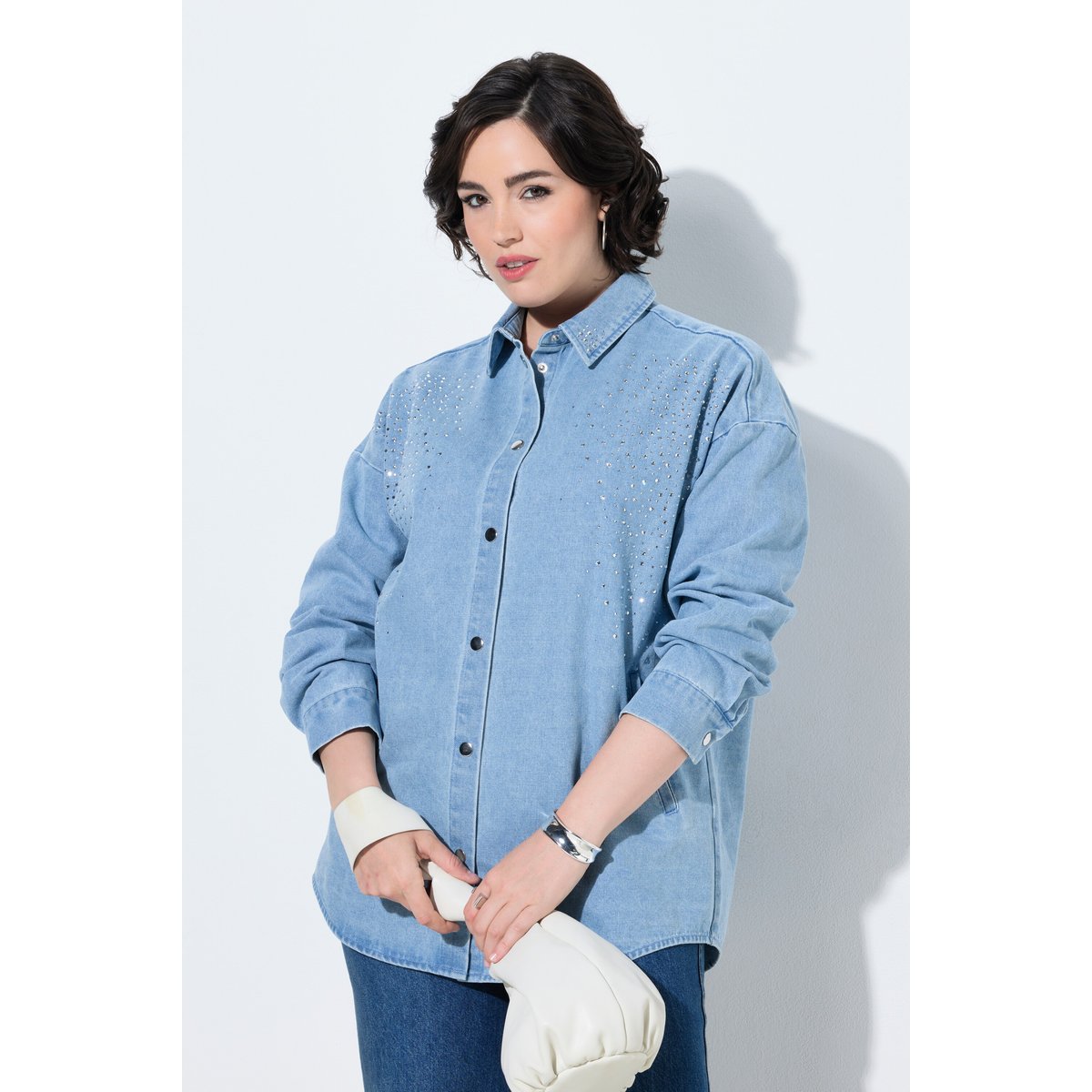Veste en jean, petites pierres fantaisie bleu clair, ULLA POPKEN