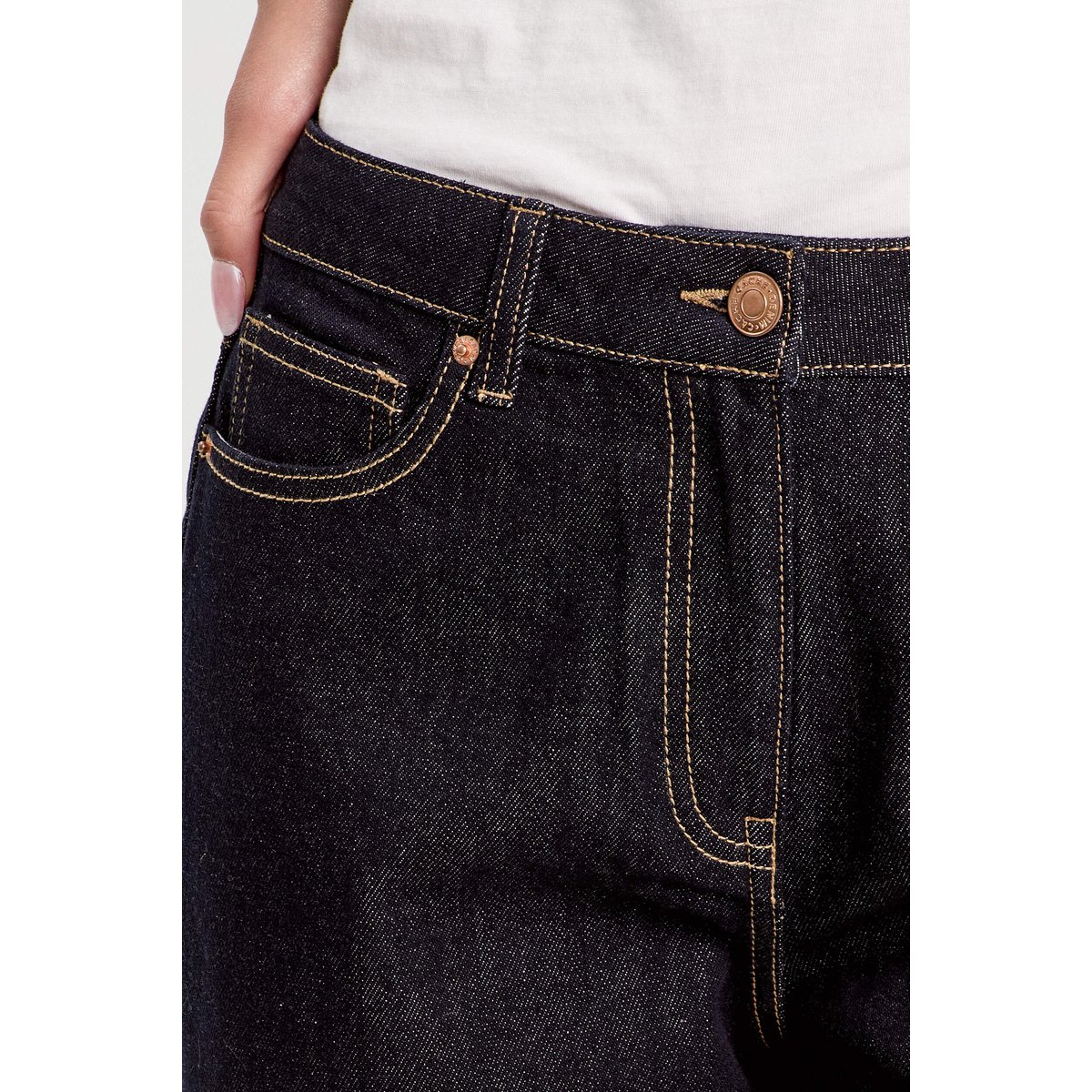 Jean barrel cropped taille standard denim brut, CACHE CACHE