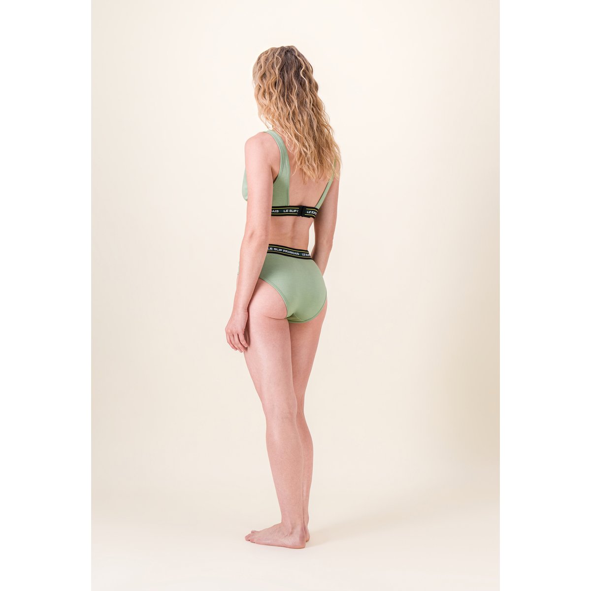 Ensemble soutien-gorge triangle sans armature et culotte taille haute vert sauge en coton SEDUISANTE+RIEUSE vert sauge, LE SLIP FRANCAIS