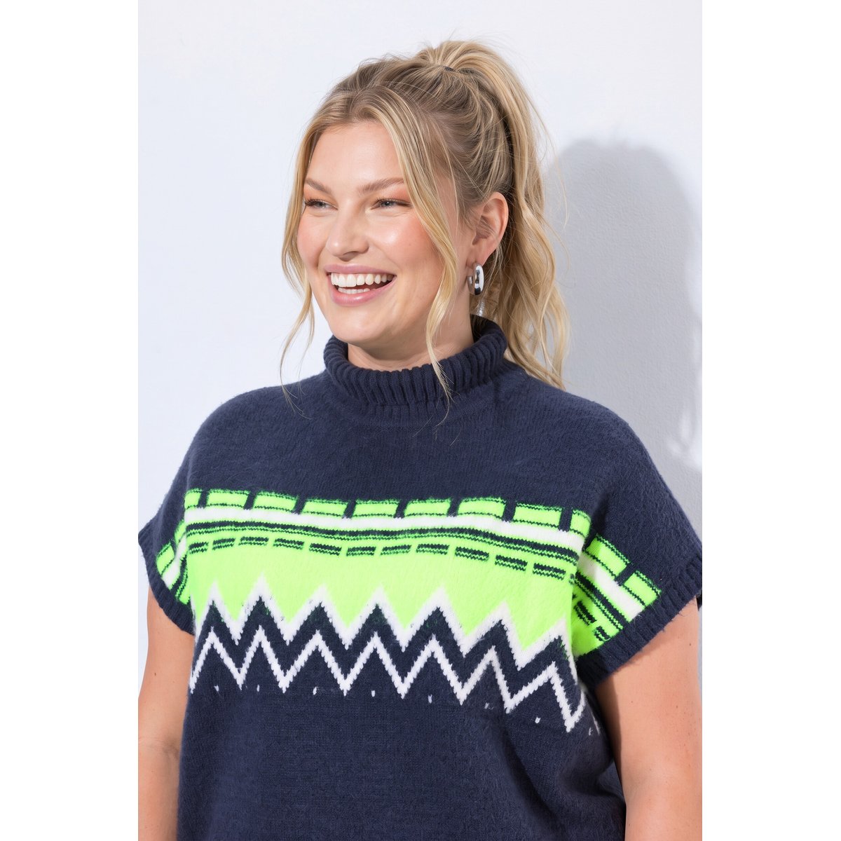 Pull sans manches, motif norvégien vert fluo, ULLA POPKEN