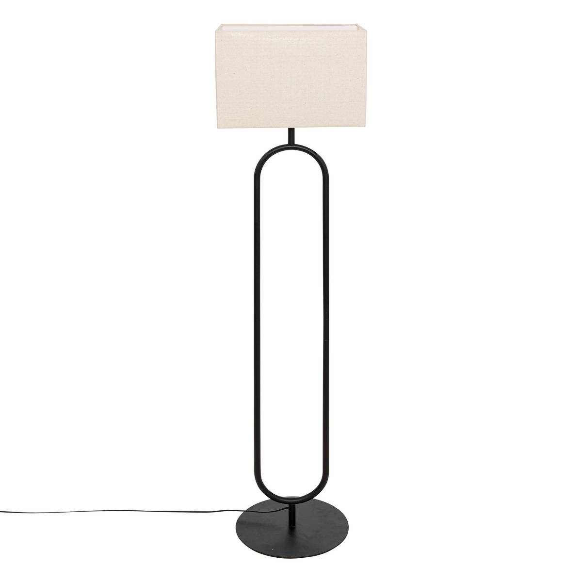 Lampadaire métal abat-jour lin ALEC noir, ATMOSPHERA