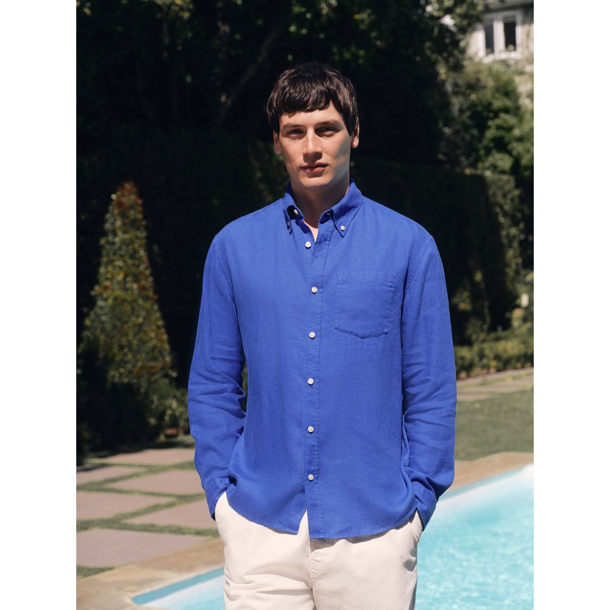 Chemise lin signature bleu, NEXT
