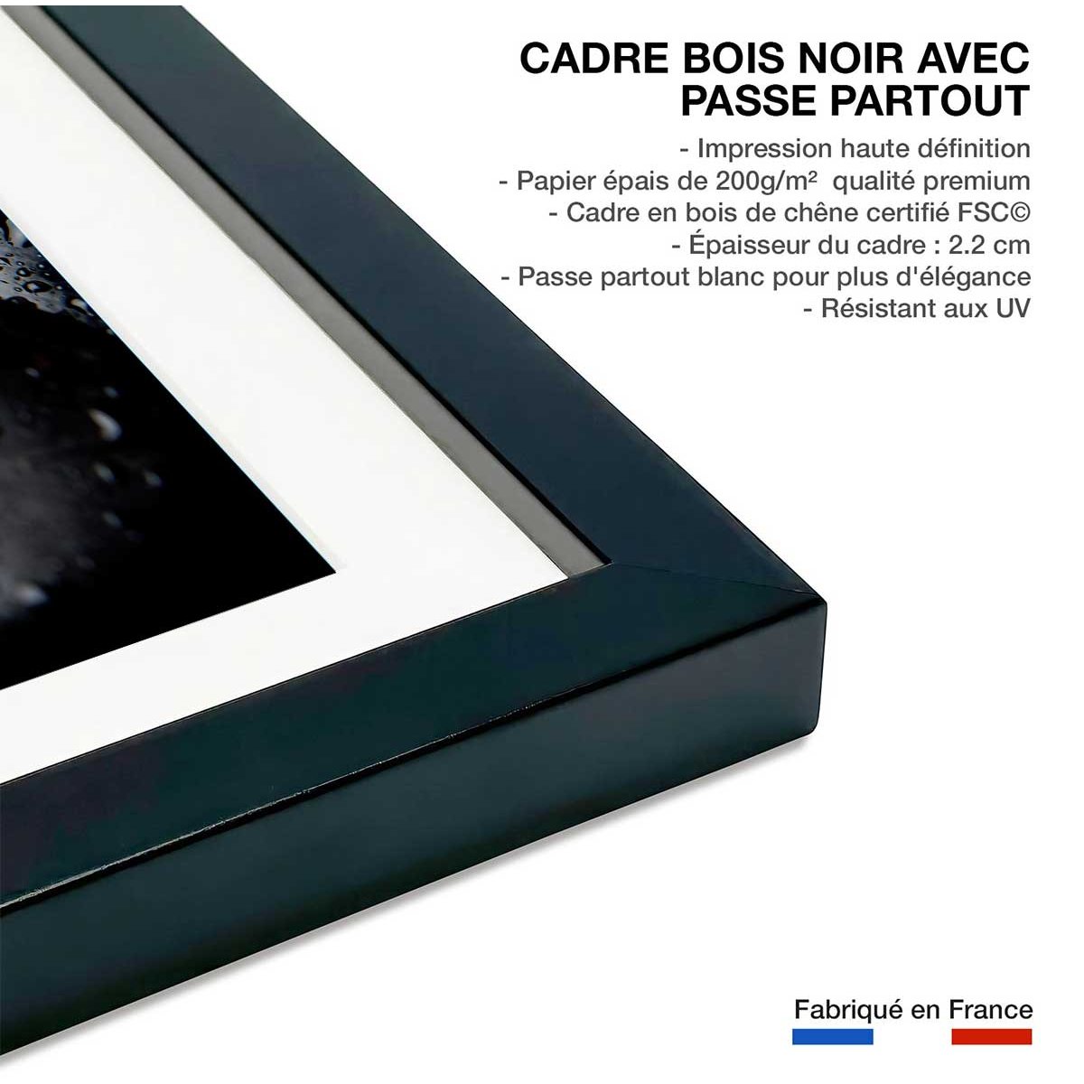 Poster zen petales rouges affiche + cadre en bois - noir, HEXOA