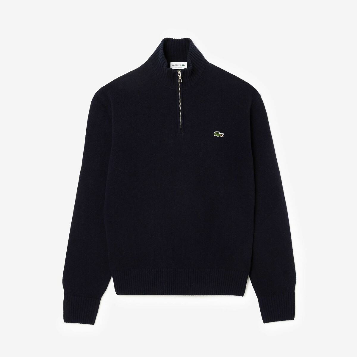 Plain Half Zip Jumper in Carded Wool navy blue, LACOSTE
