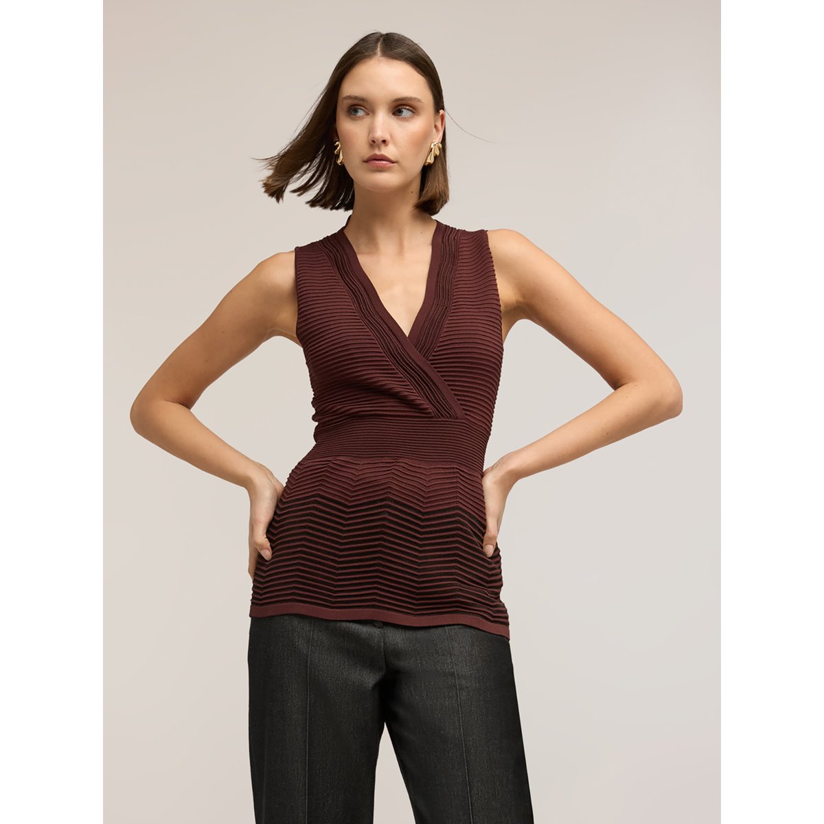 Top en tricot travaillé marron, MOTIVI
