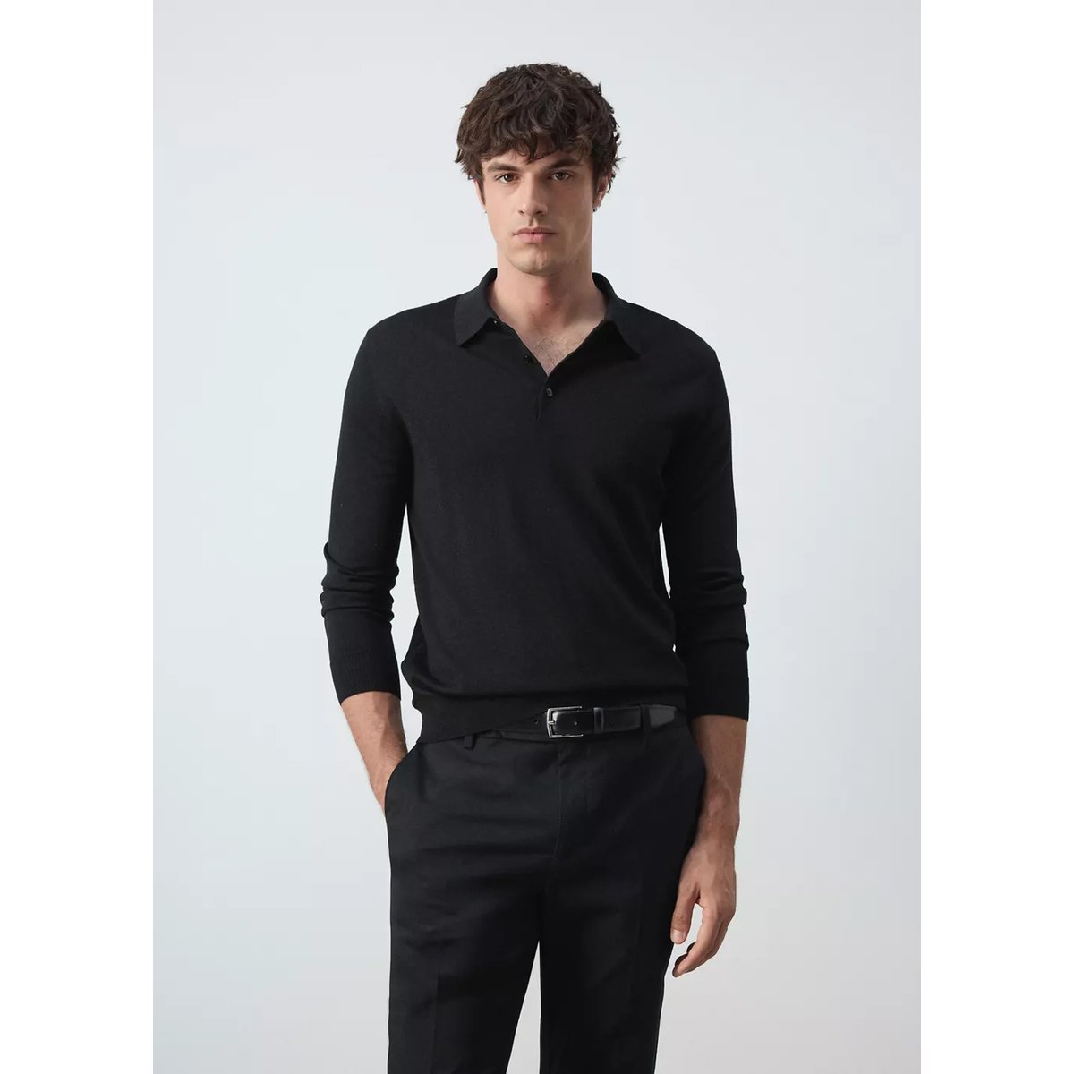 Polo en jersey 100 % laine, maille fine noir, MANGO MAN