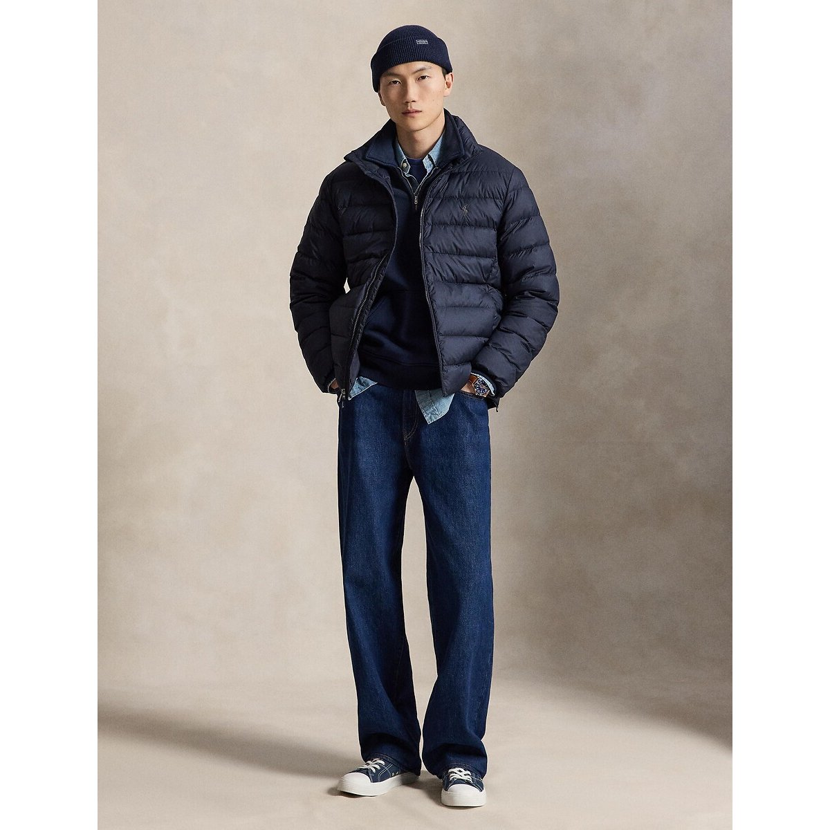 Blusão com gola subida marinho, POLO RALPH LAUREN