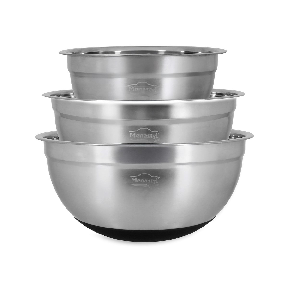 Lot de 3 bols anti-dérapant en acier inoxydable inox, MENASTYL