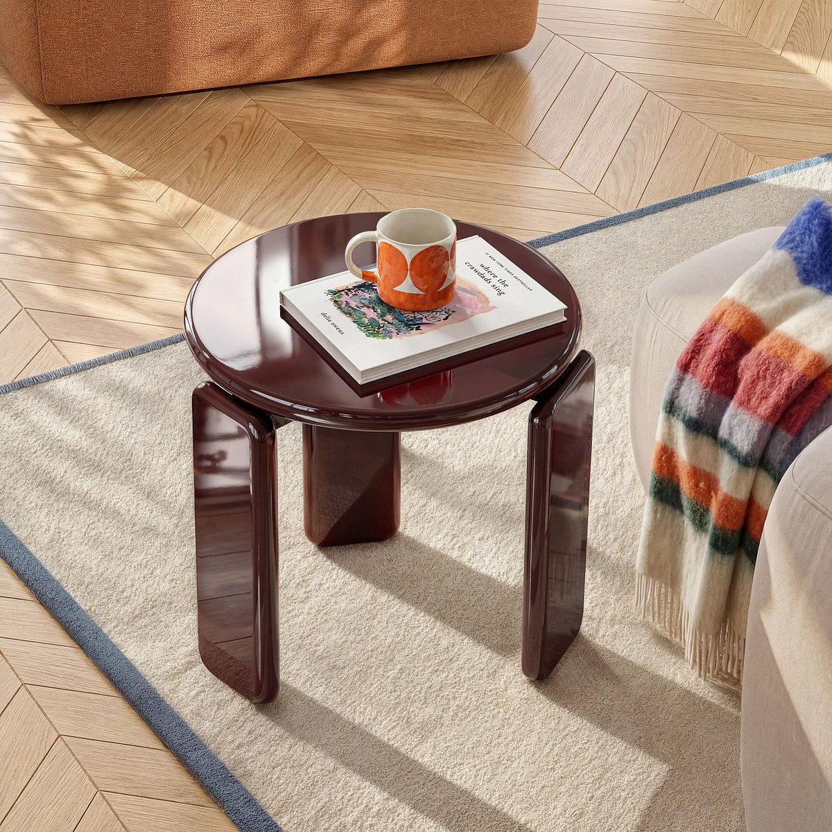 Table d'appoint  bois, panneau BALMA bordeaux, HABITAT