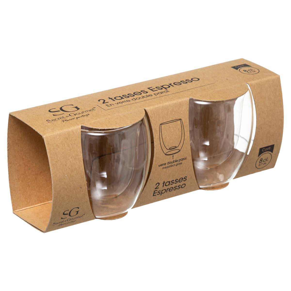 Lot de 2 tasses en verre CLEA transparent, SECRET DE GOURMET