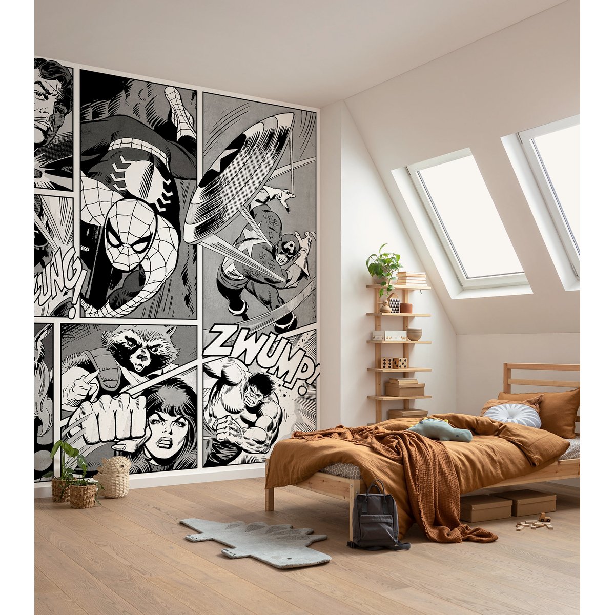 Papier peint  Komar - Marvel Classic Comic Panel Monochrome - Rouleau: 212 x 250 cm noir, HEXOA