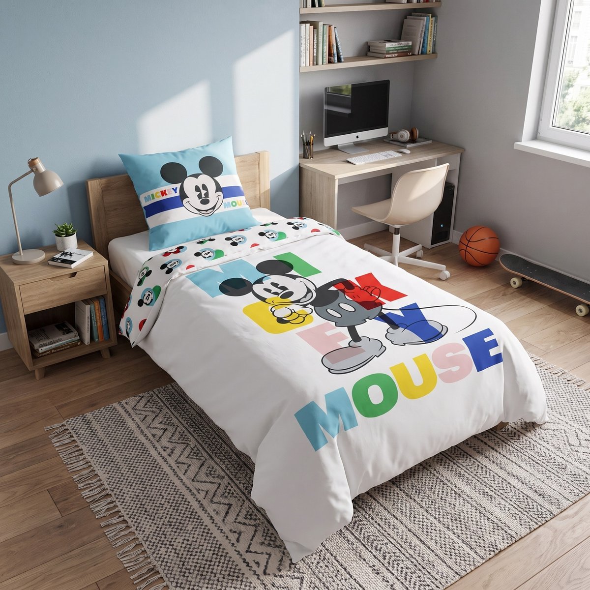 Parure de lit coton Disney, MICKEY MOUSE COLOR BLOC blanc, DISNEY