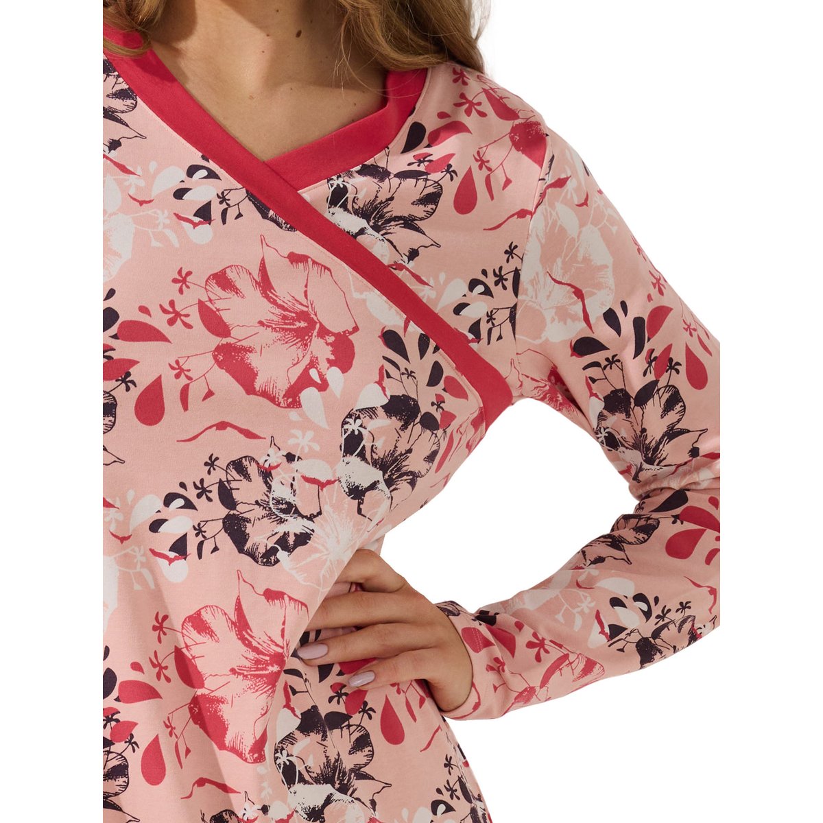 Chemise de nuit manches longues Ocean corail, LISCA