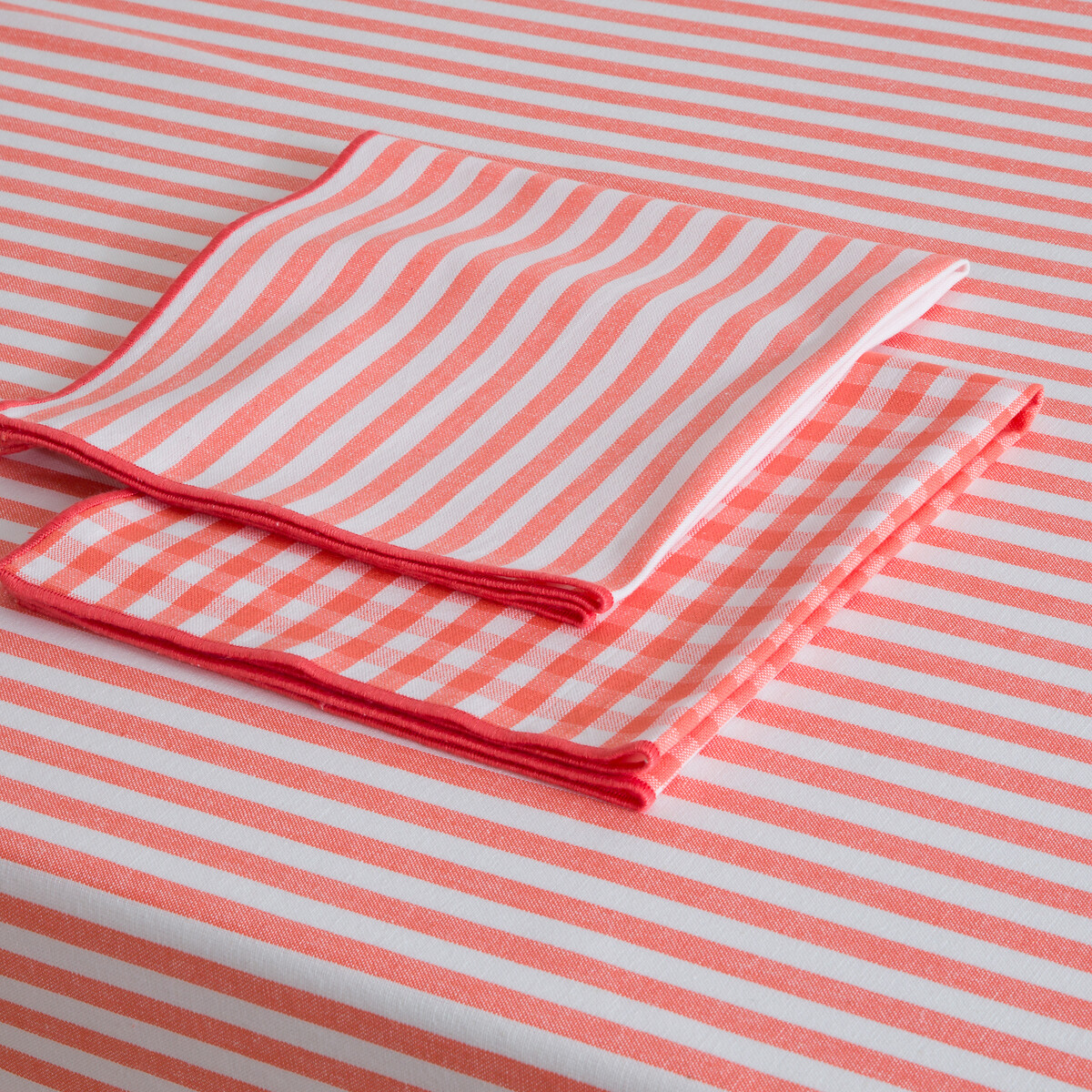 Set of 4 Soizic 30% Recycled Cotton Yarn-Dyed Napkins ecru/coral, LA REDOUTE INTERIEURS