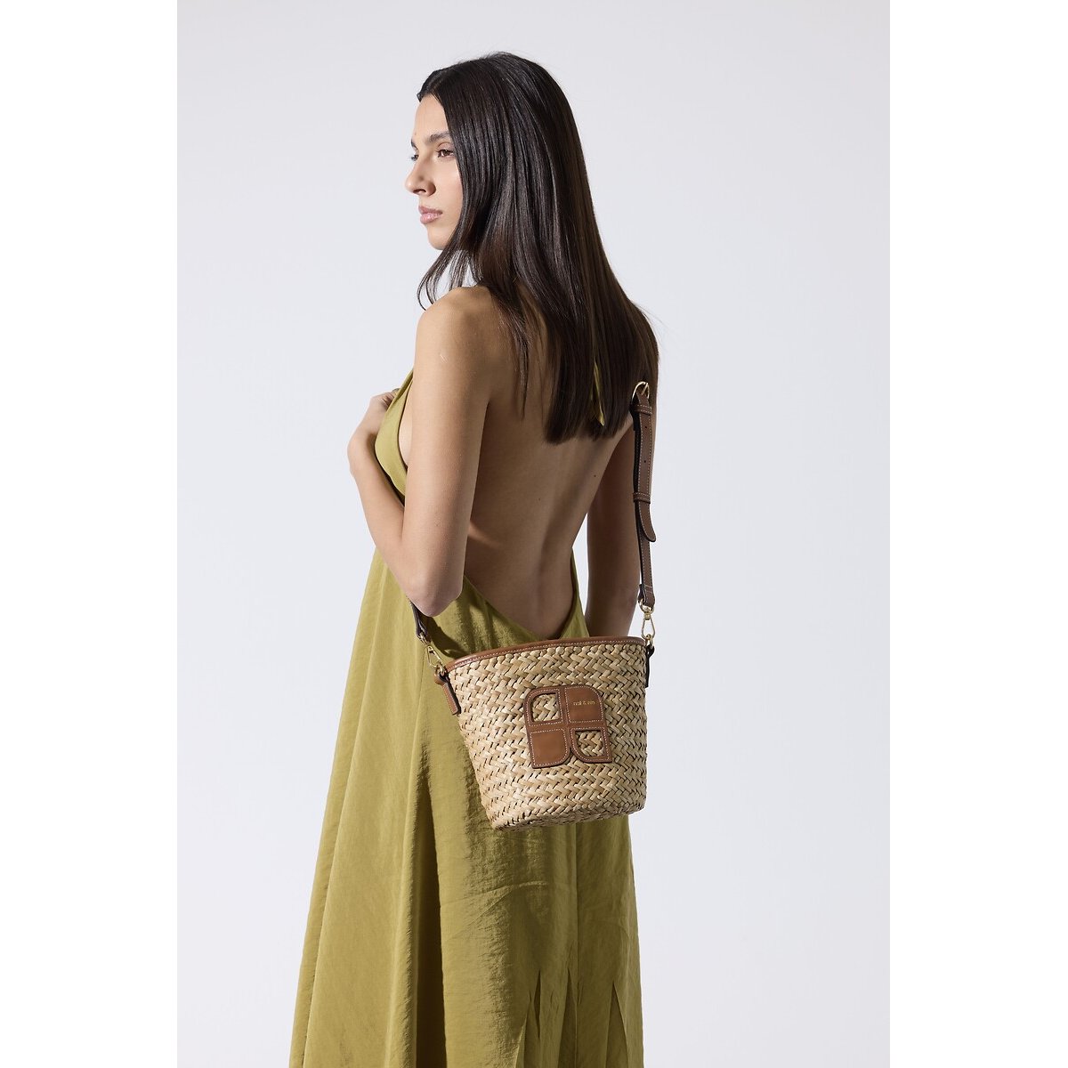 Sac seau en paille et cuir, PAOLO naturel, NAT & NIN