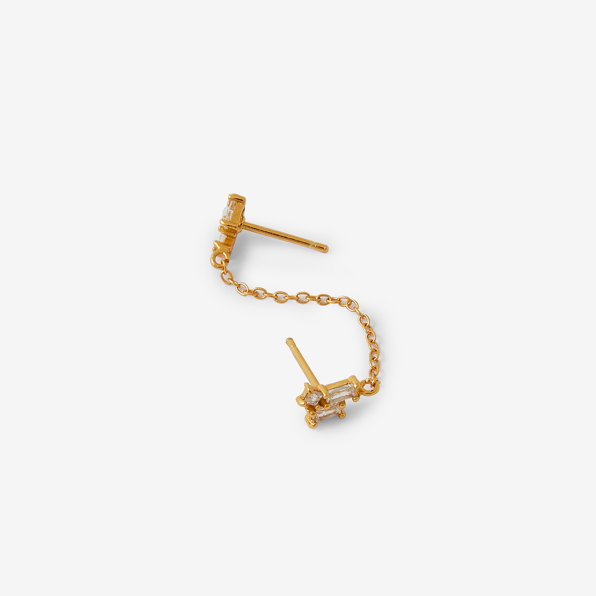 Bijoux d'oreilles 2 puces de zircon avec chaine - argent garanti 925 doré, BALABOOSTE
