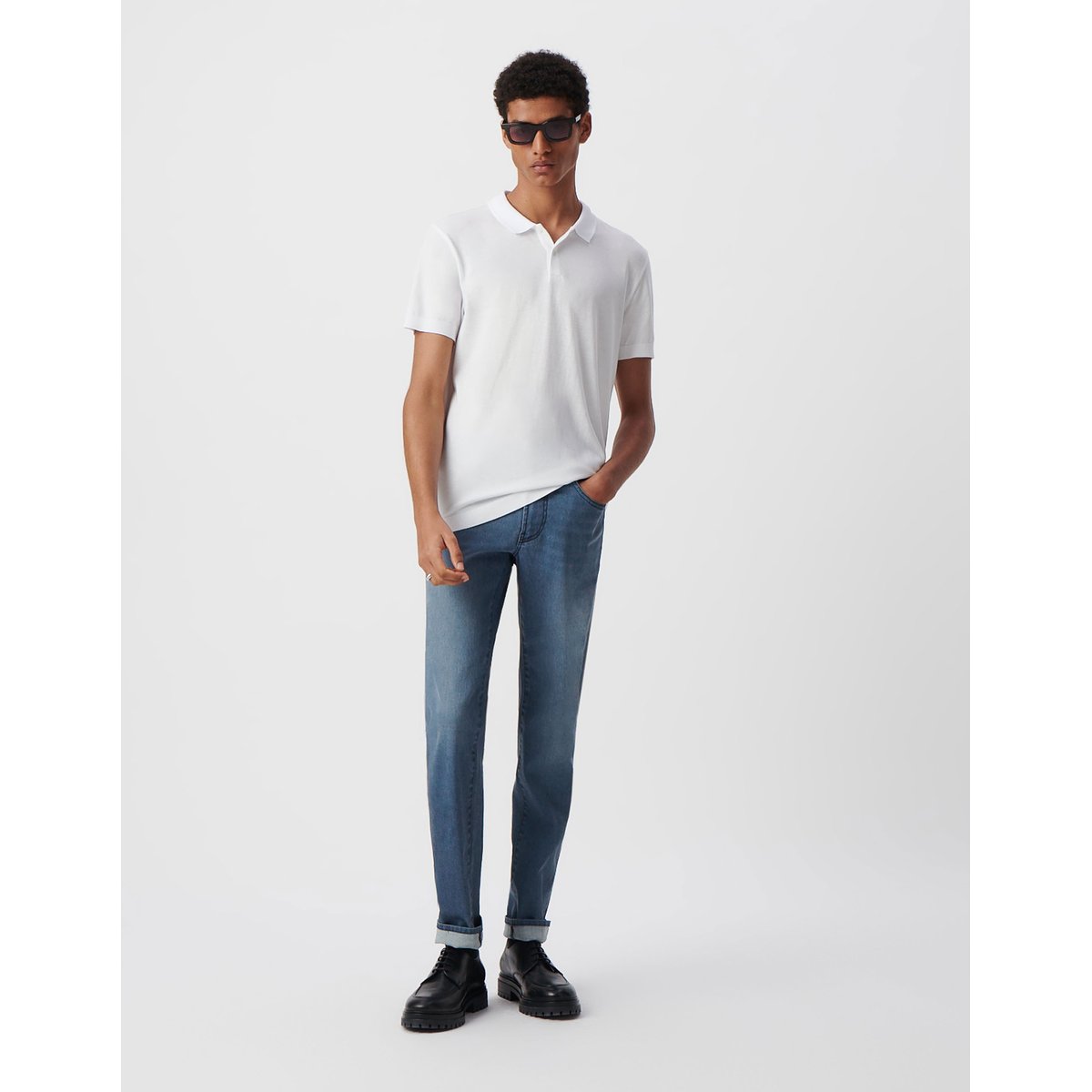 Polo en coton modal blanc, IKKS