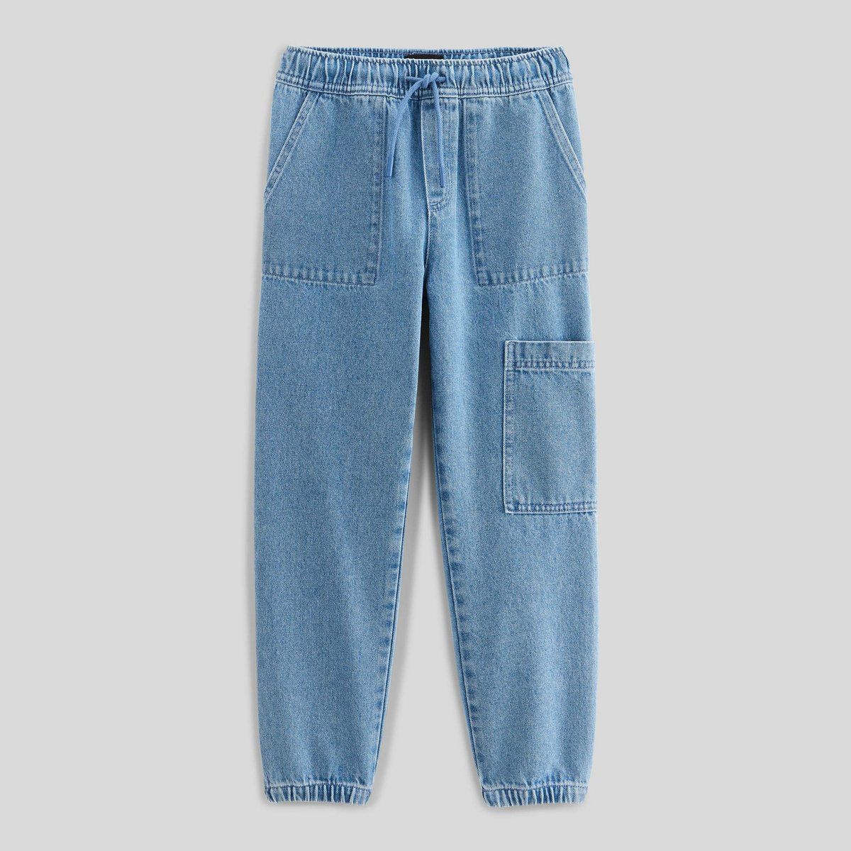 Jean cargo élastiqué contenant du coton BIO GOTS bleach denim, MONOPRIX