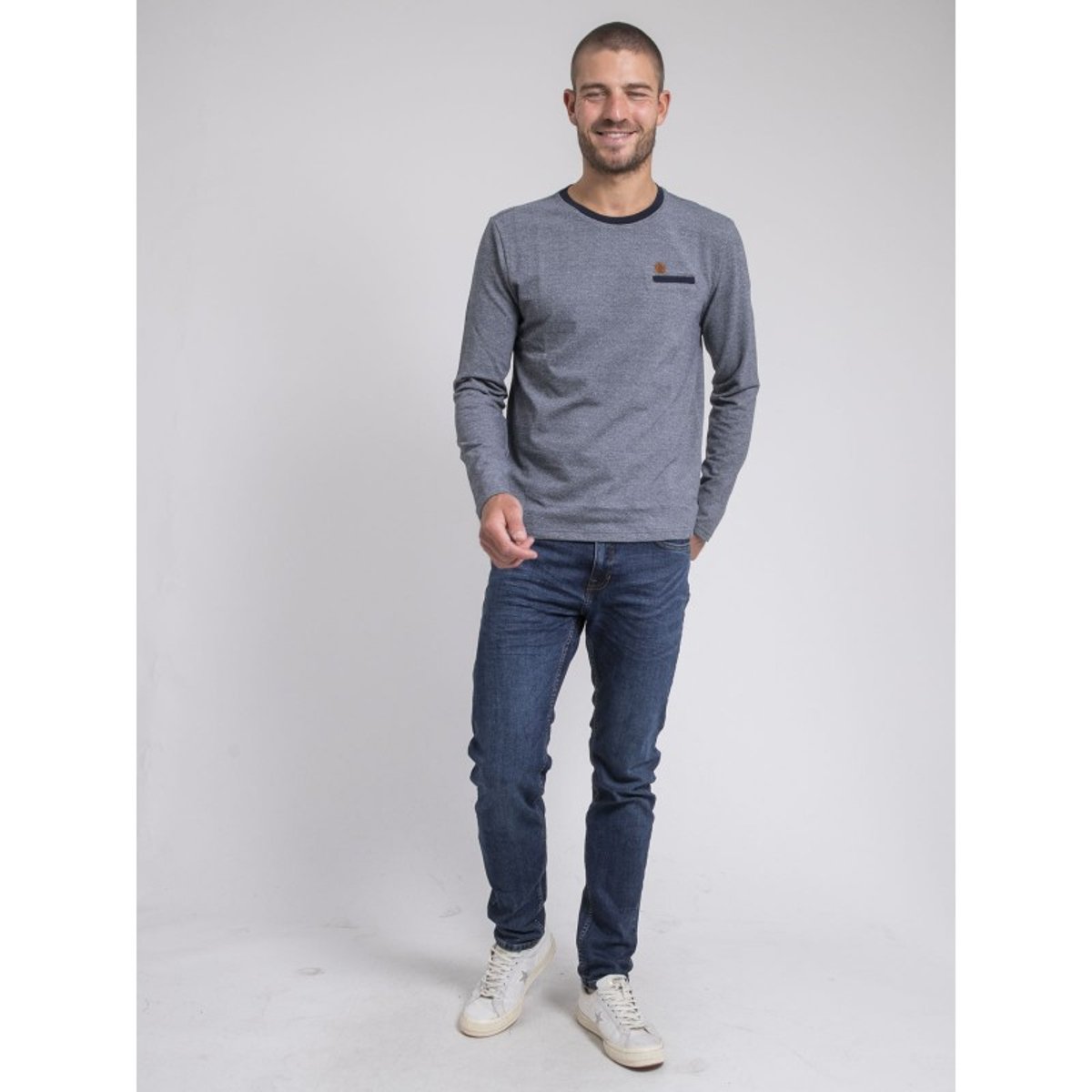 T-shirt Manches Longues Col Rond Pur Coton Jaramoji bleu marine, RITCHIE