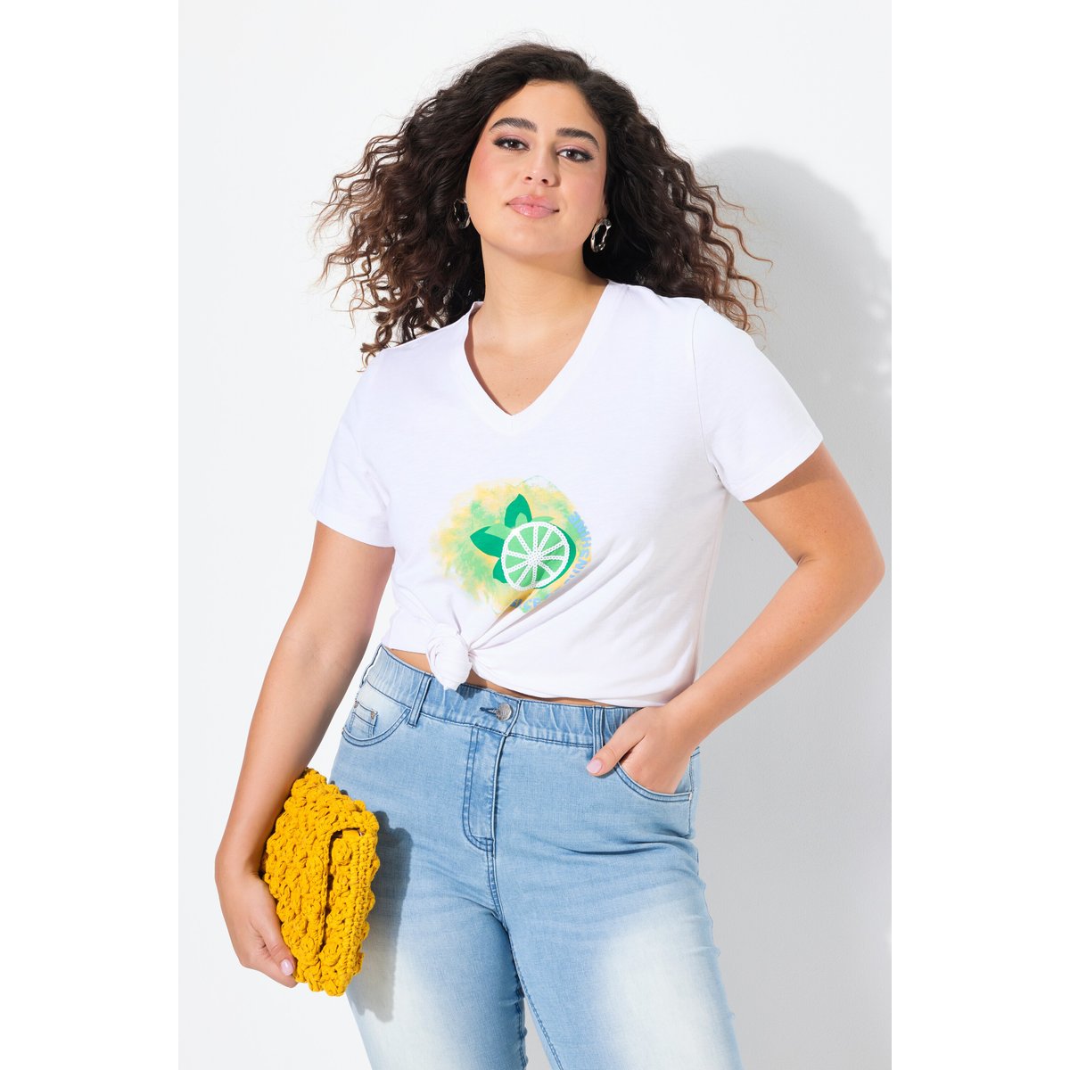 T-shirt, motif citrons. Manches courtes blanc neige, ULLA POPKEN