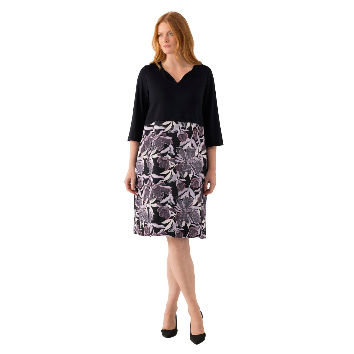 Robe, mélange de matières noir, ULLA POPKEN