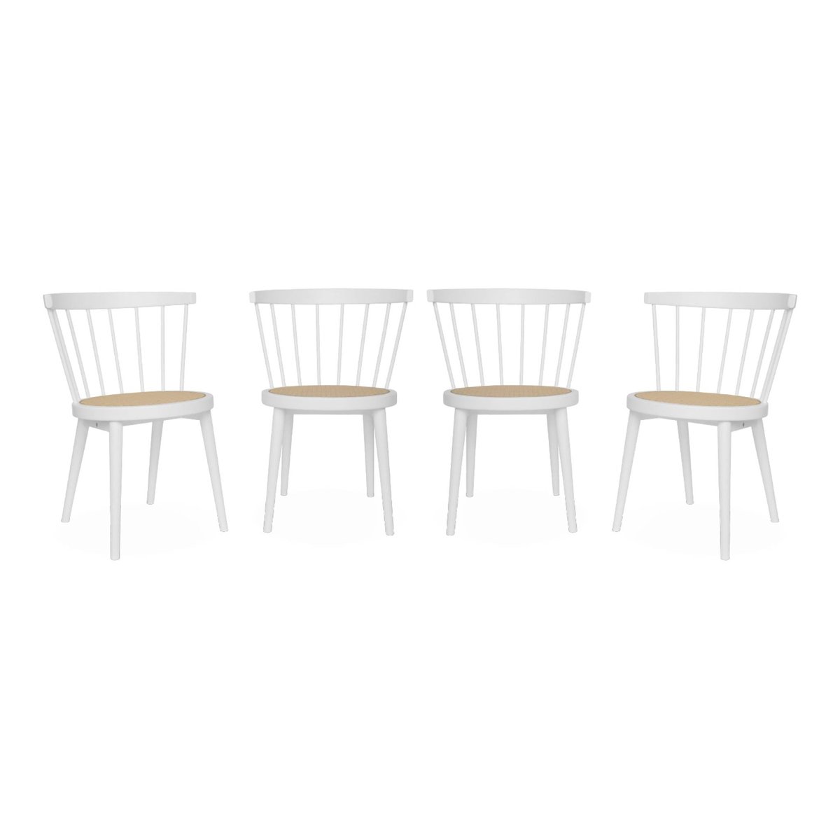 Chaise bohème bois d'hévéa et cannage (lot de 4) NORA blanc, SWEEEK