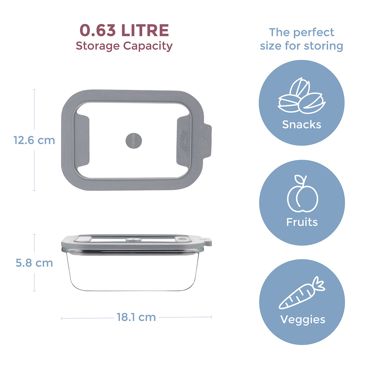 Set of 3 Fresh Storage 0.63L Rectangle Food Storage transparent, KILNER