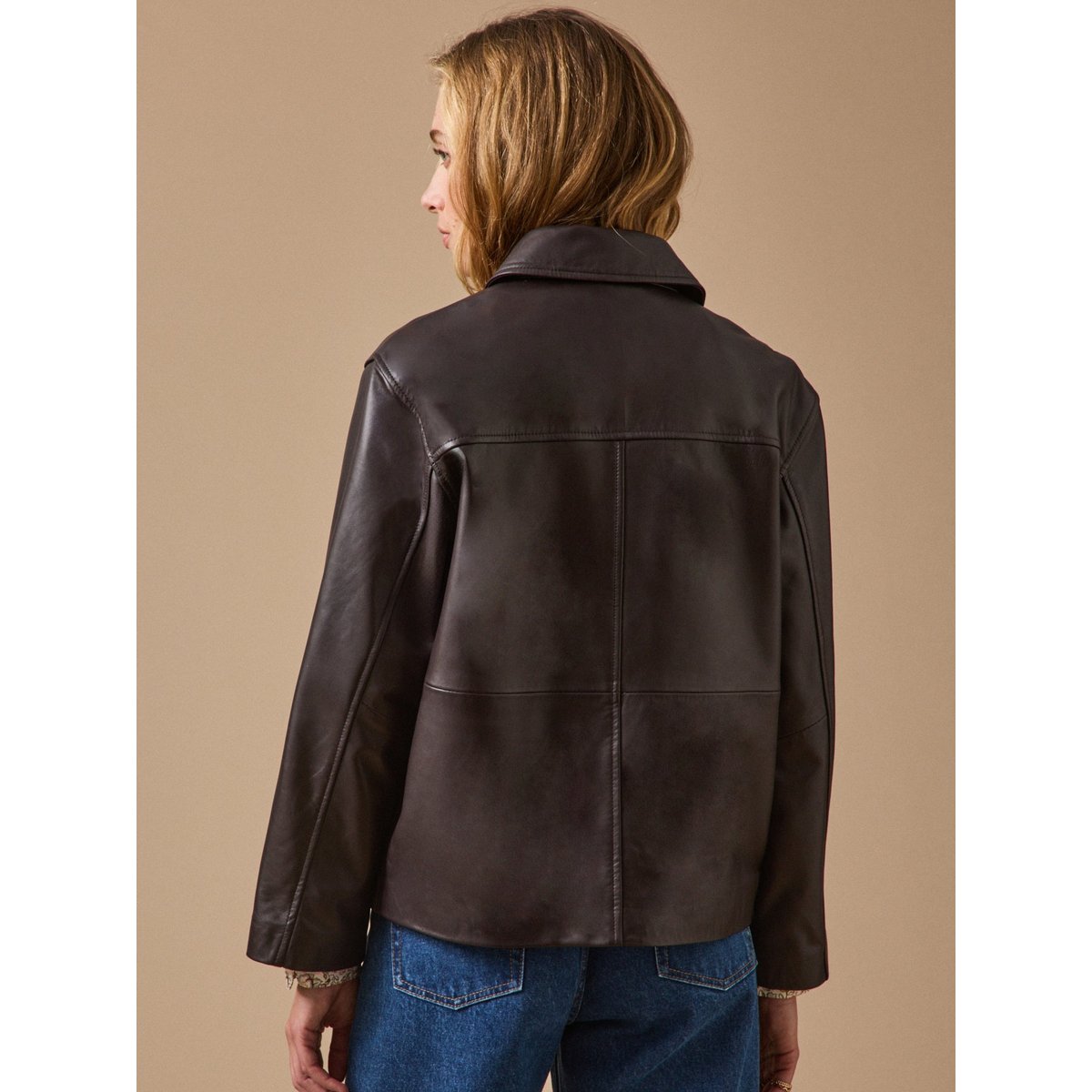 Veste en cuir marron fonce, CYRILLUS
