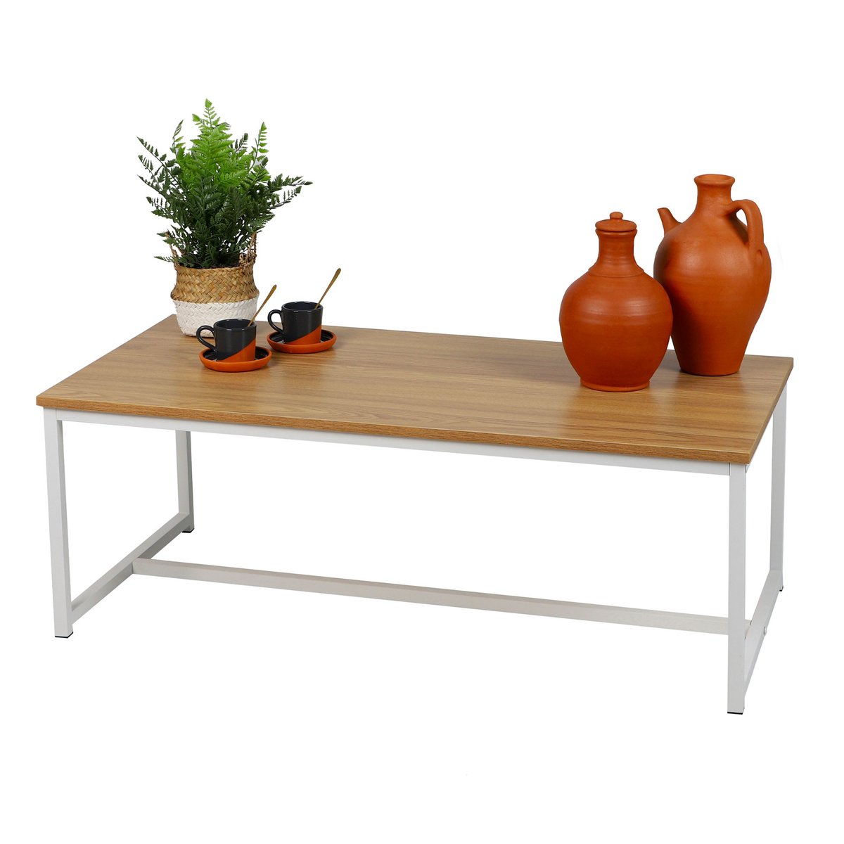 Table basse bois et métal blanc 100x50x36cm bois, URBAN LIVING