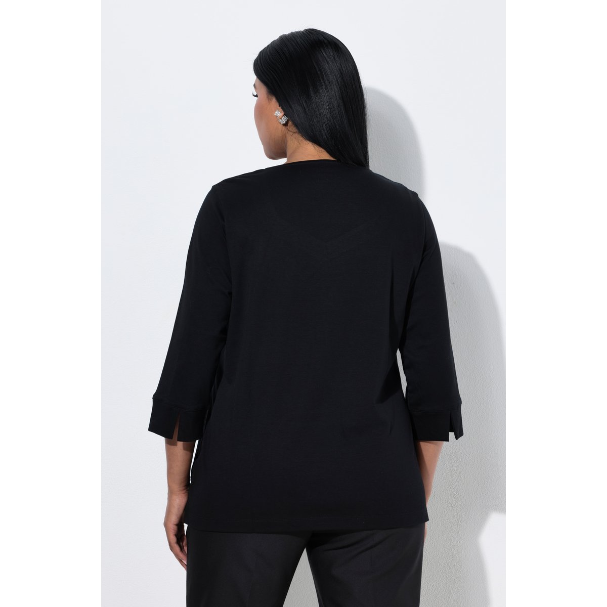 T-shirt en coton Pima, strass fantaisie noir, ULLA POPKEN