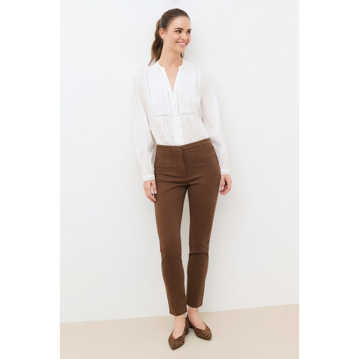 Pantalon slim féminin PARNOLD marron foncé, CAROLL