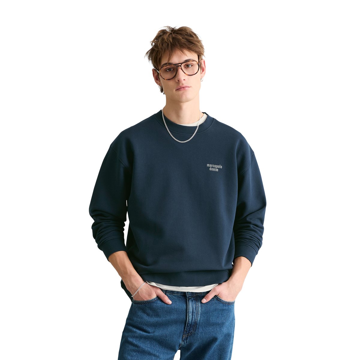 Sweat-shirt relaxed avec un grand imprimé au dos bleu foncé, MARC O’POLO DENIM