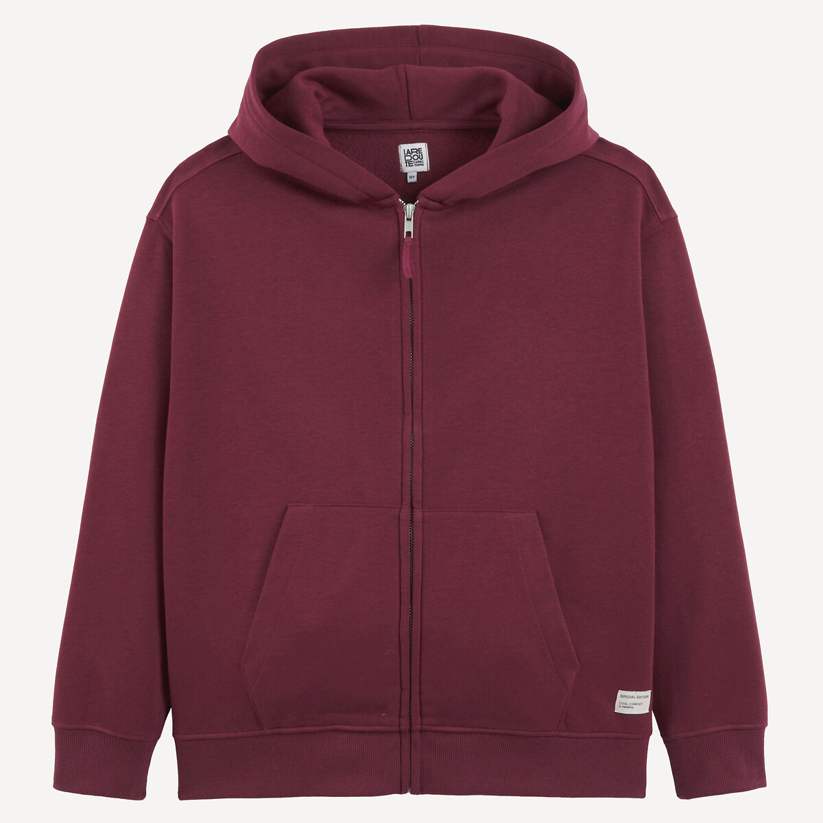 Sudadera de felpa con capucha y cremallera burdeos, LA REDOUTE COLLECTIONS