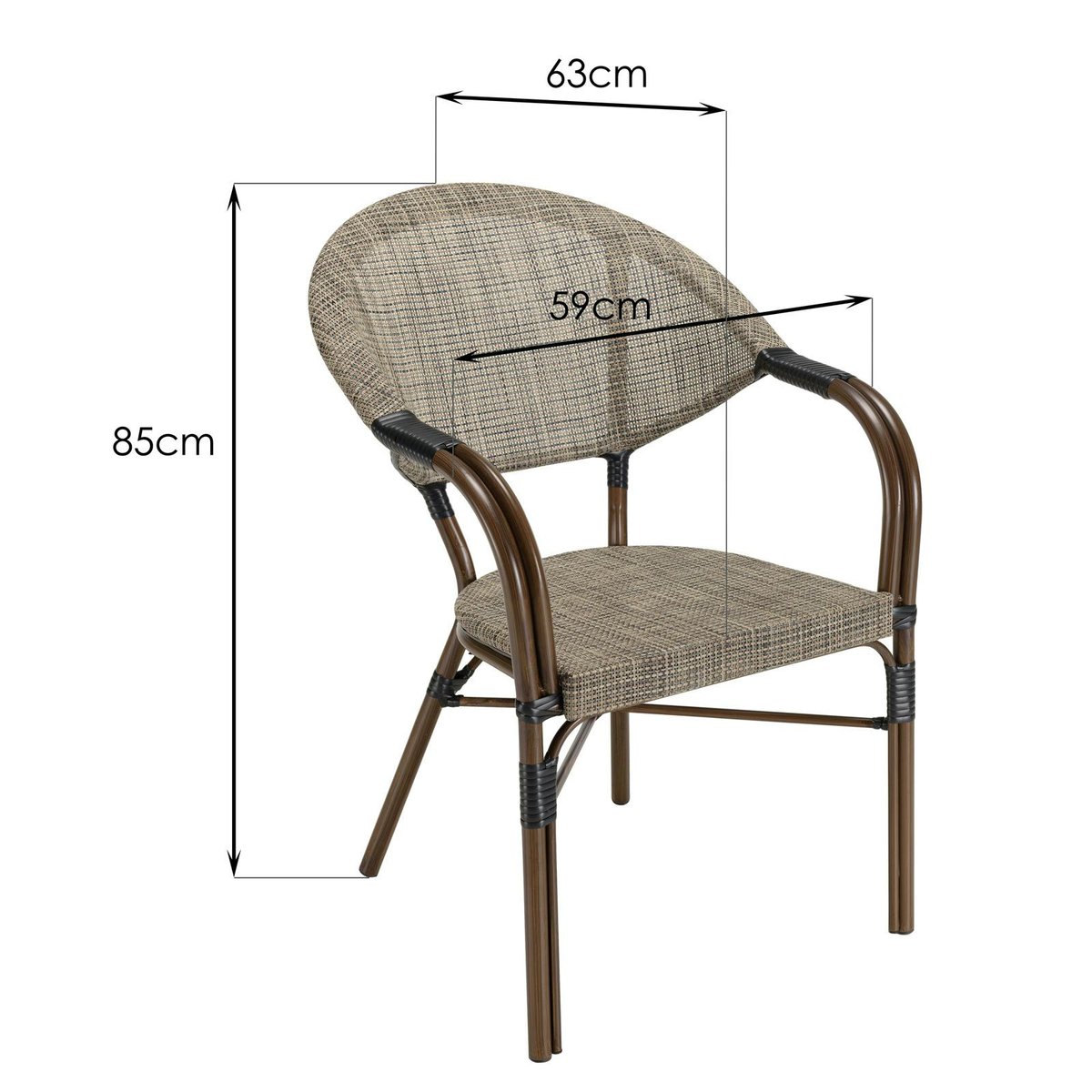 Fauteuil de jardin bistrot acier et tissu taupe (lot de 2) GIJON taupe, PIER IMPORT