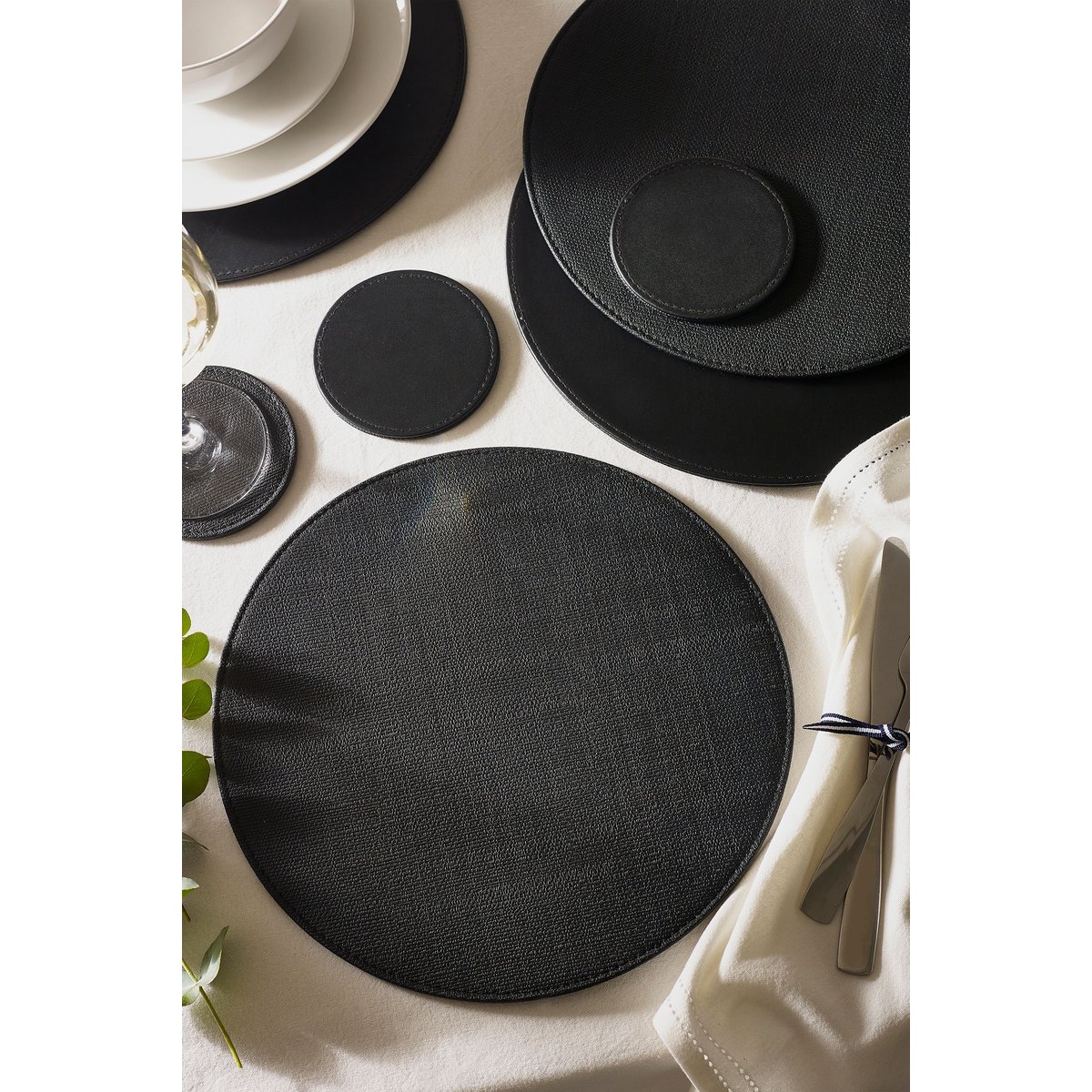 Set de table sous-verre, lot de 4 noir, NEXT