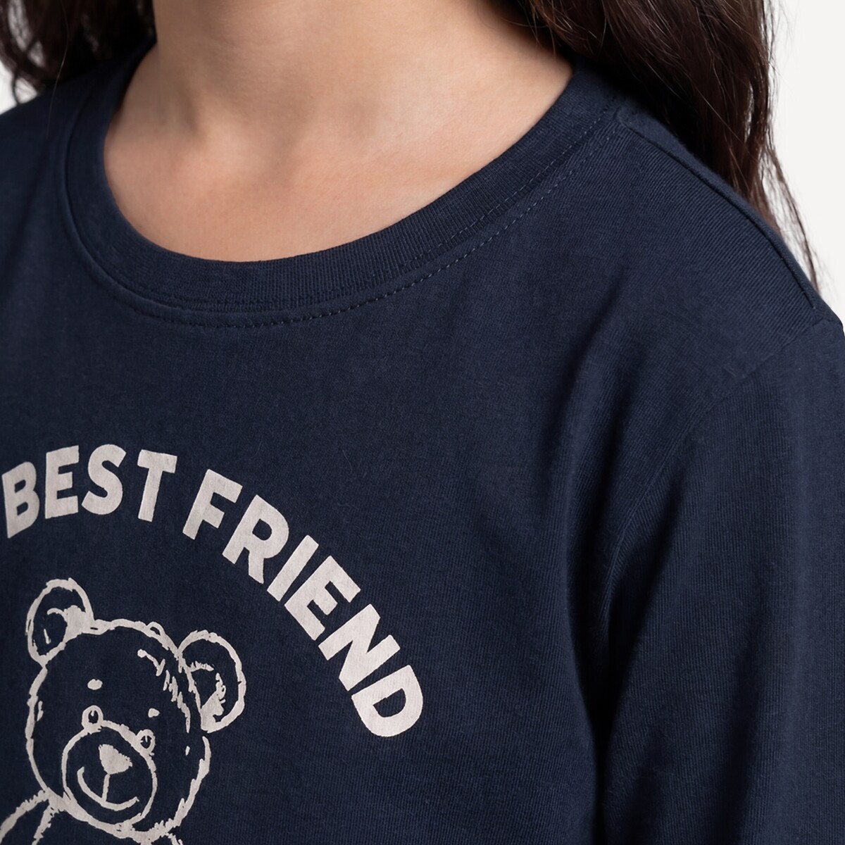 T-shirt manches longues, avec motif nounours et message imprimés bleu marine, LA REDOUTE COLLECTIONS