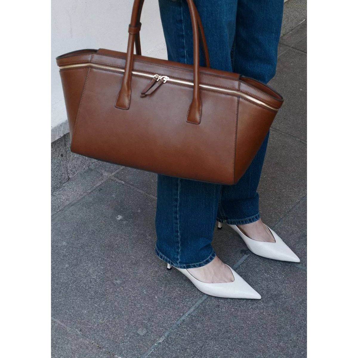 Sac bowling fermetures éclair marron moyen, MANGO