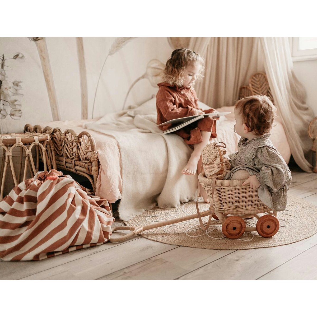 play&go - tapis de jeu & sac à jouets - stripes brown beige, PLAY ET GO