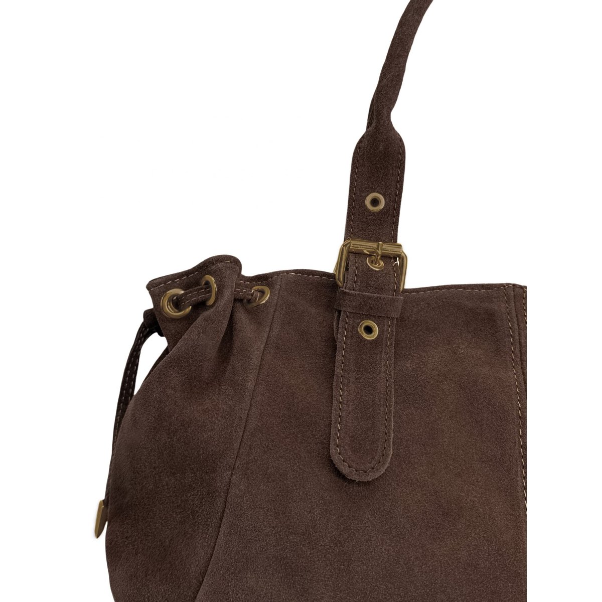 Sac bowling en croûte de cuir PRINCESSE SUEDE XL BRASS chocolat, OH MY BAG