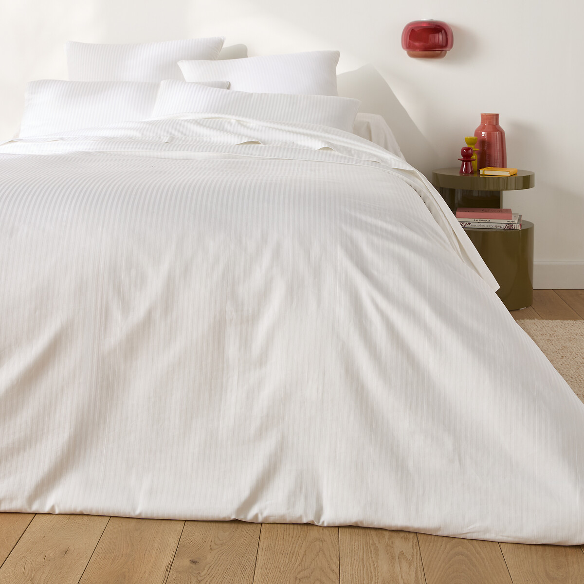Housse de couette en satin de coton, 153 fils, Opale rayé blanc, LA REDOUTE INTERIEURS