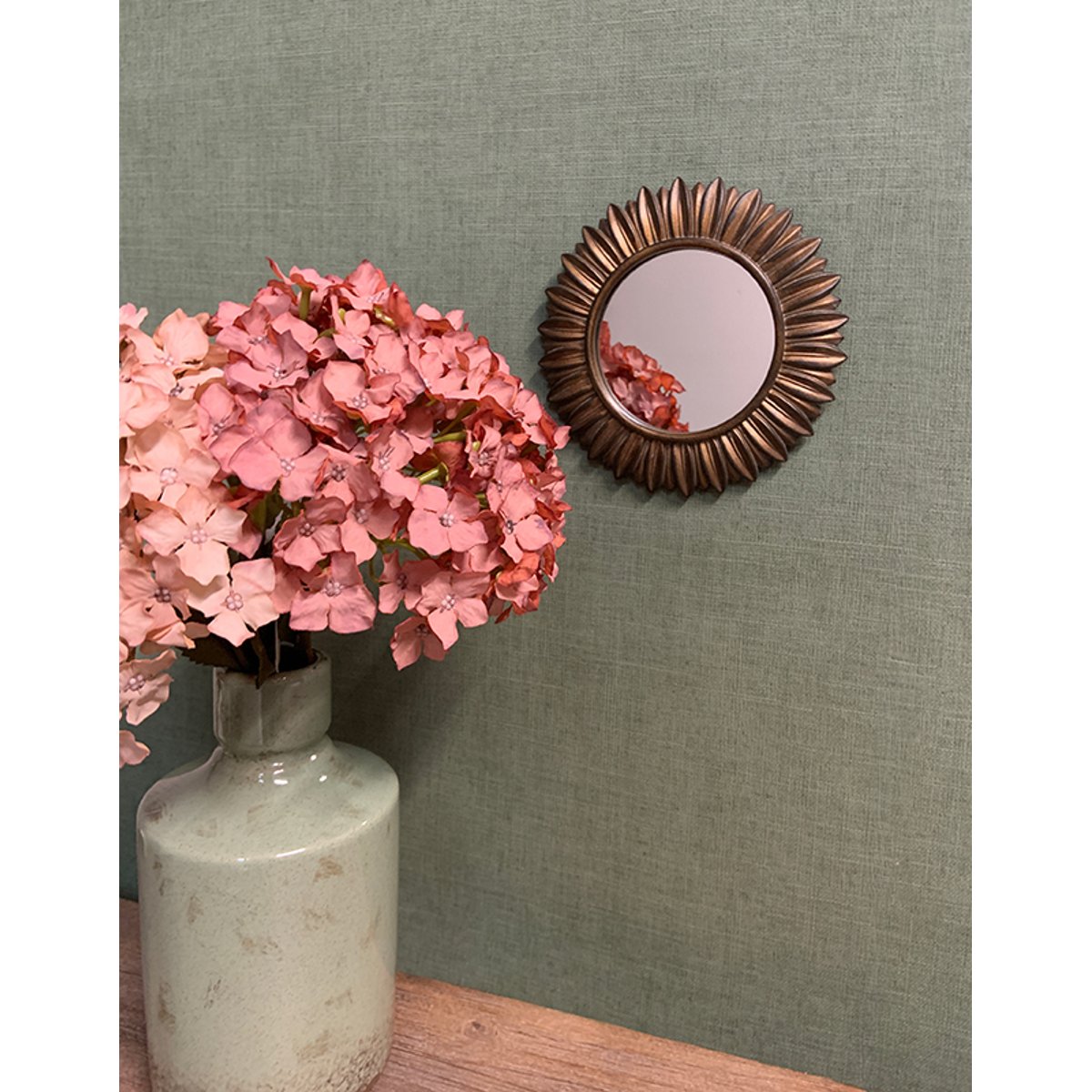 Miroir fleur rond patiné 16.4cm or, EMDE