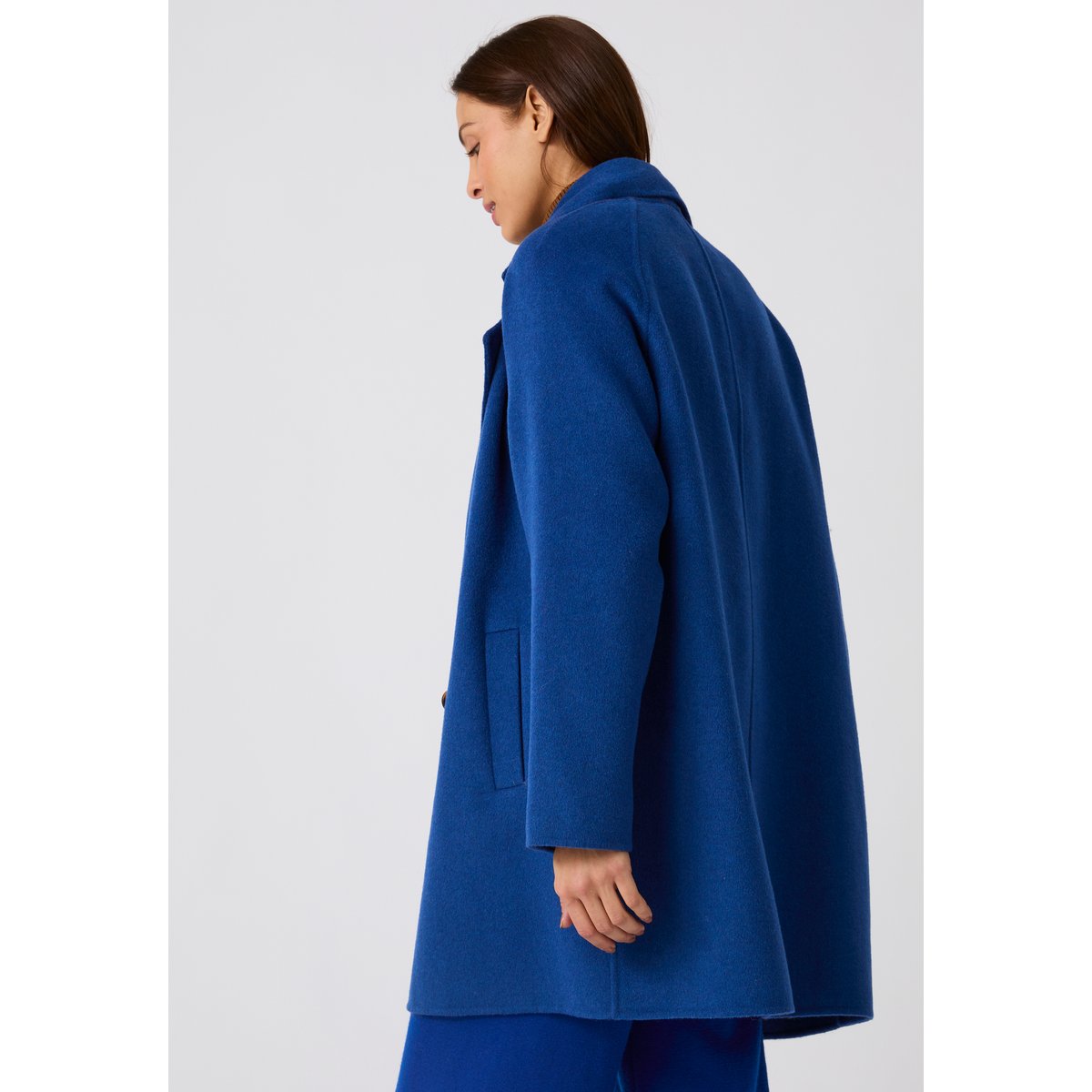 Manteau long mélange laine et cachemire bleu, DAMART