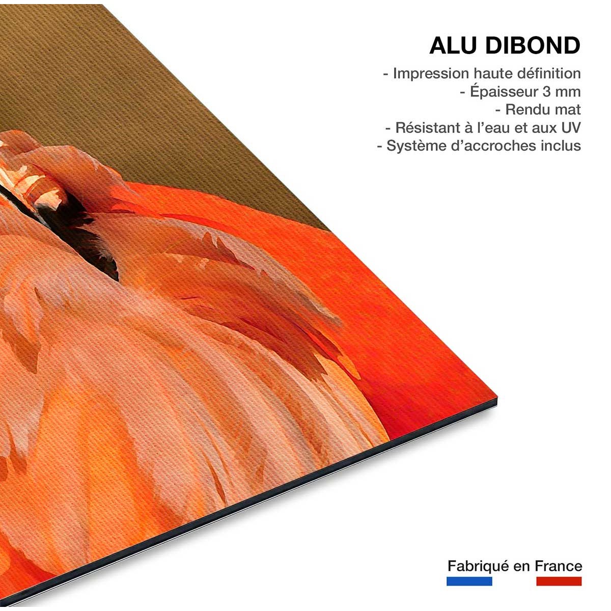 Tableau animaux Flamants et soleil d'or tableau alu dibond, HEXOA