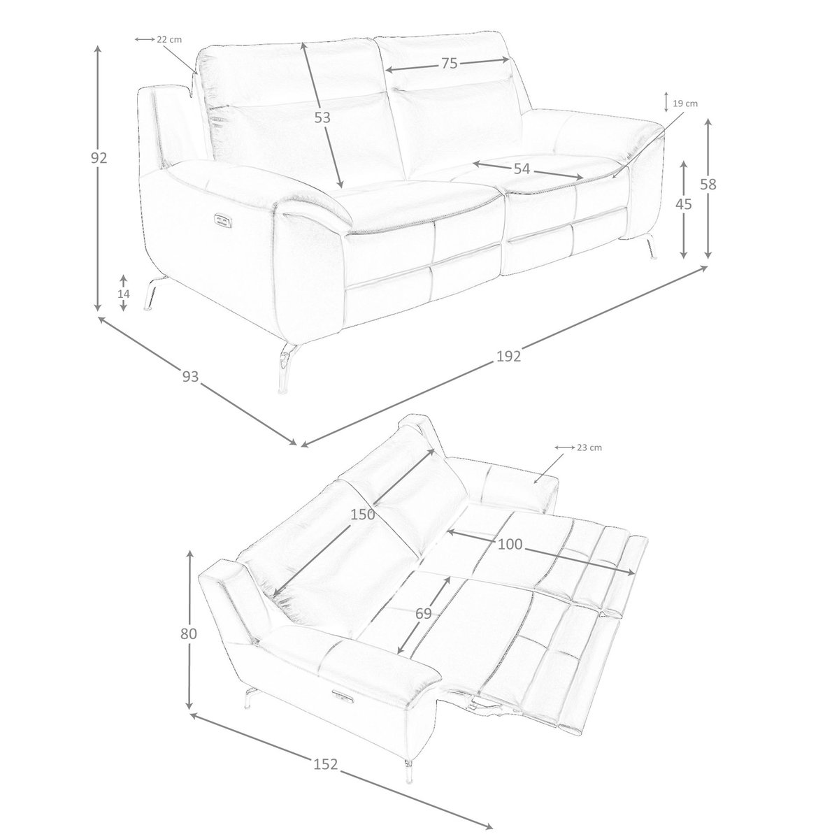 Canapé relax 2 places en cuir acier noir, ANGEL CERDA