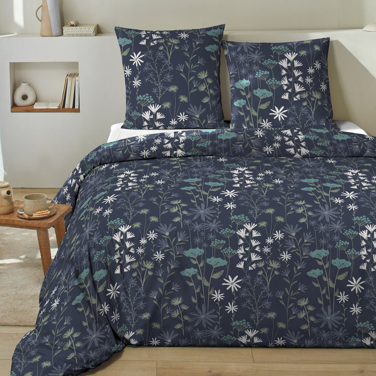 Parure housse de couette coton imprimés, leana bleu marine, C DESIGN HOME TEXTILE