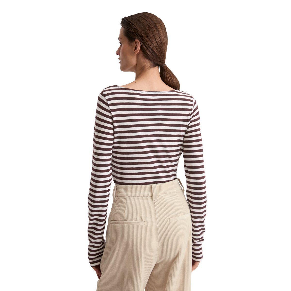 T-shirt à rayures longues régulier en jersey slub rouge foncé, MARC O'POLO