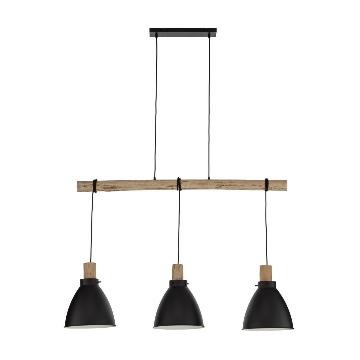 Suspension en métal scandinave, Trebale noir, bois clair, LINDBY