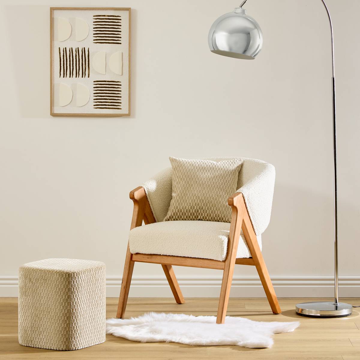 Coussin carré SELIA beige lin, ATMOSPHERA